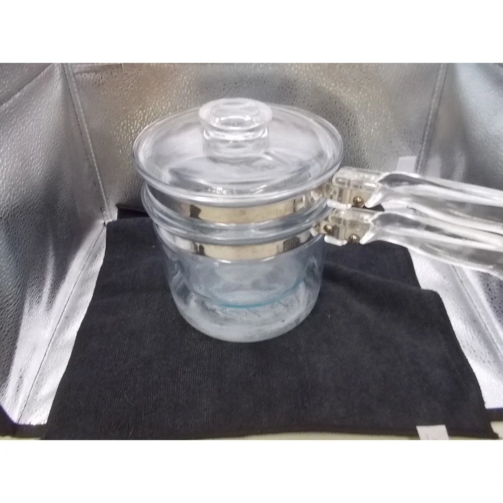 Vintage Pyrex Visions Clear Glass Double Boiler 1.5 Qt Pot 1 Qt Insert Lid